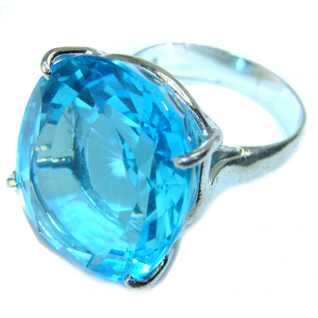 25.8 carat Large oval shape Swiss Blue Topaz .925 Sterling Silver handmade Ring size 7