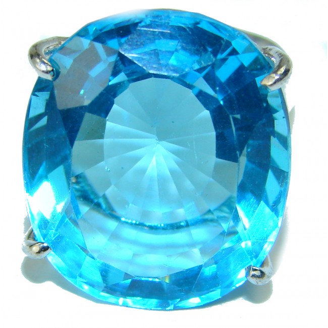 25.8 carat Large oval shape Swiss Blue Topaz .925 Sterling Silver handmade Ring size 7