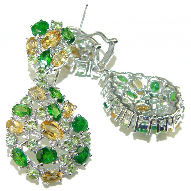 Touch of Spring Natural Citrine Chrome Diopside .925 Sterling Silver handmade Statement earrings