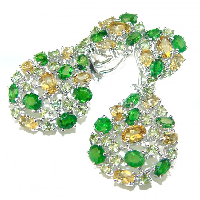 Touch of Spring Natural Citrine Chrome Diopside .925 Sterling Silver handmade Statement earrings
