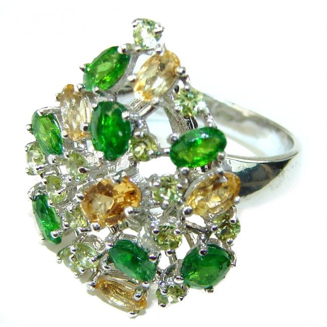 Touch of Spring Natural Citrine Chrome Diopside .925 Sterling Silver handmade Cocktail Ring s. 8