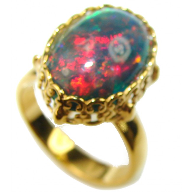 A Cosmic Power Genuine 9.5 carat Black Opal 18K Gold over .925 Sterling Silver handmade Ring size 6 1/4