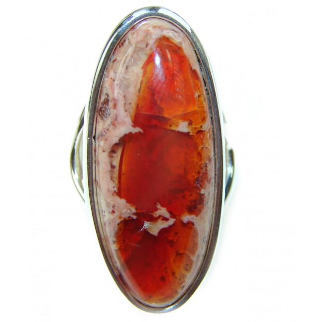 Pure Beauty Natural Mexican Fire Opal .925 Sterling Silver handmade ring size 8 1/4