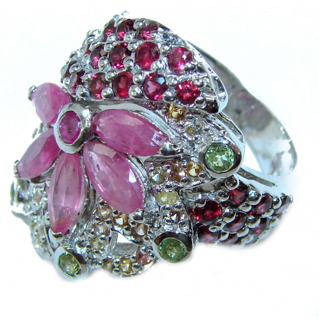 Lavish design authentic Ruby .925 Sterling Silver Statement handcrafted Ring size 7 1/4