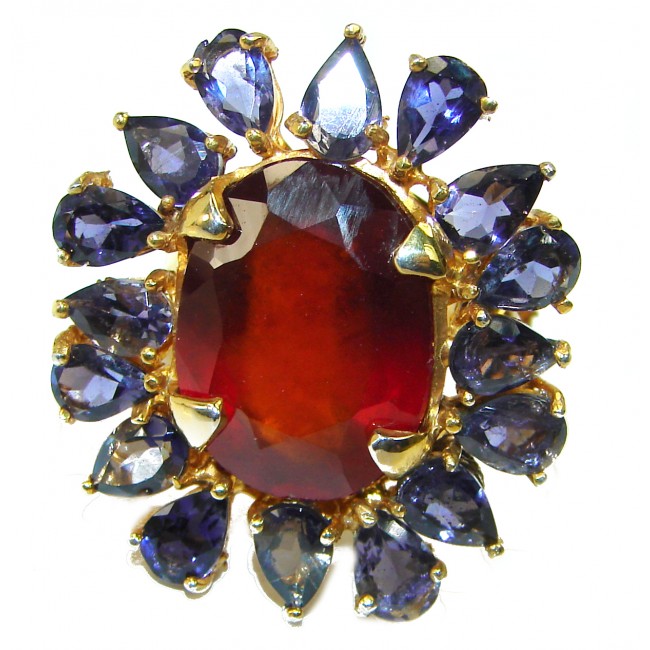 Exceptional Quality Authentic Ruby Iolite 18K Gold over .925 Sterling Silver handcrafted Ring size 8