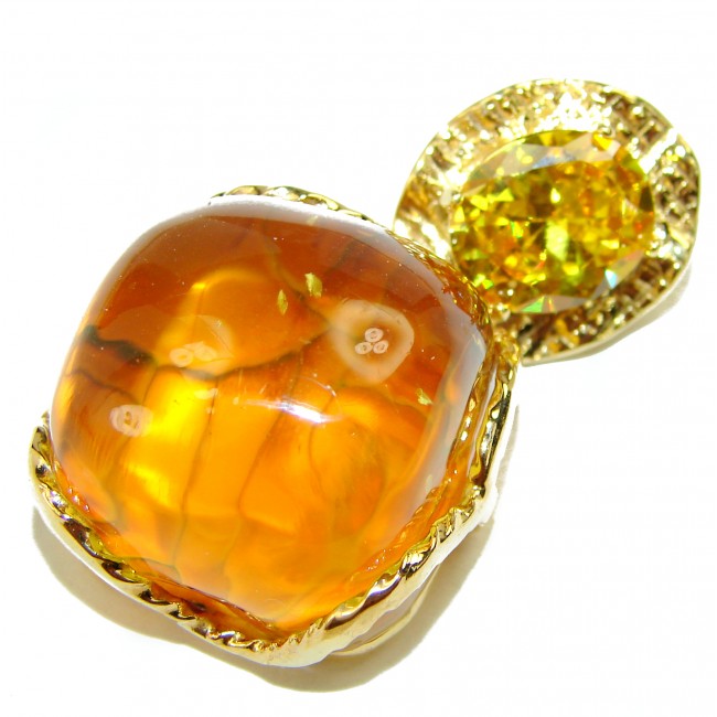 Prehistoric Golden Baltic Amber 14k Gold over .925 Sterling Silver handcrafted pendant