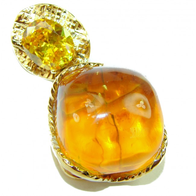 Prehistoric Golden Baltic Amber 14k Gold over .925 Sterling Silver handcrafted pendant