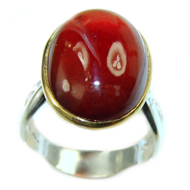 Authentic Ruby 2 tones .925 Sterling Silver Statement handcrafted Ring size 8