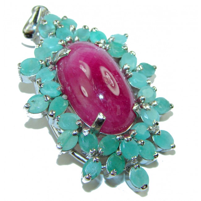 Precious Genuine Emerald Ruby .925 Sterling Silver handmade Pendant