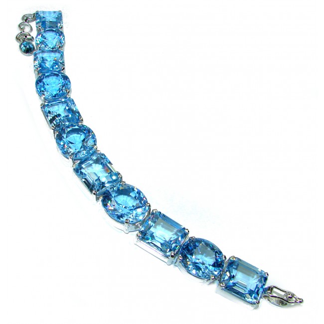Ocean Inspired genuine Larimar Swiss Blue Topaz .925 Sterling Silver handcrafted Statement Bracelet