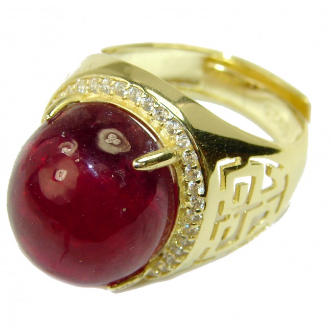 Authentic Ruby 14K Gold over .925 Sterling Silver Statement handcrafted Ring size 8 adjustable