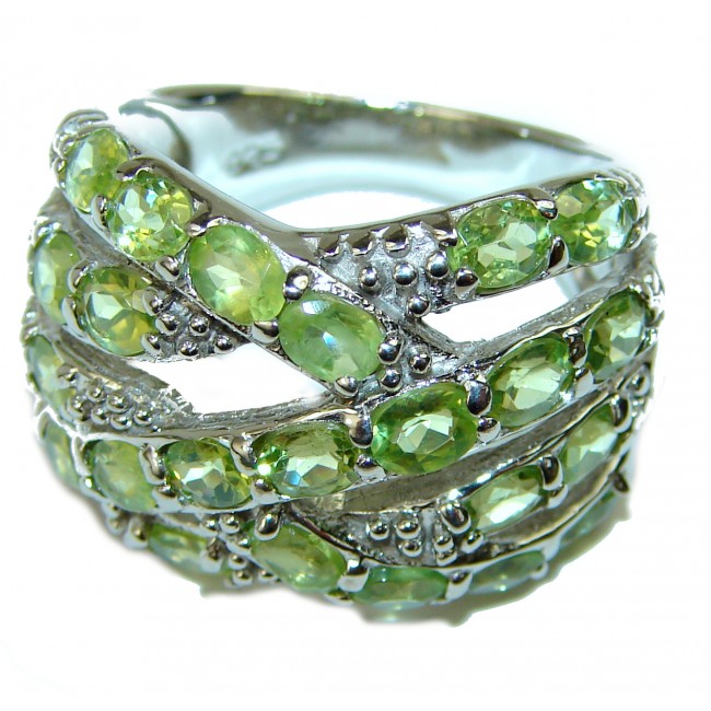 Touch of Spring Natural Peridot .925 Sterling Silver handmade Statement Ring size 9