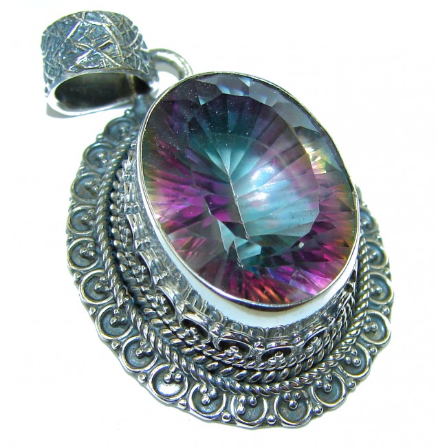 25.5 carat oval cut Mystic Topaz .925 Sterling Silver handcrafted Pendant