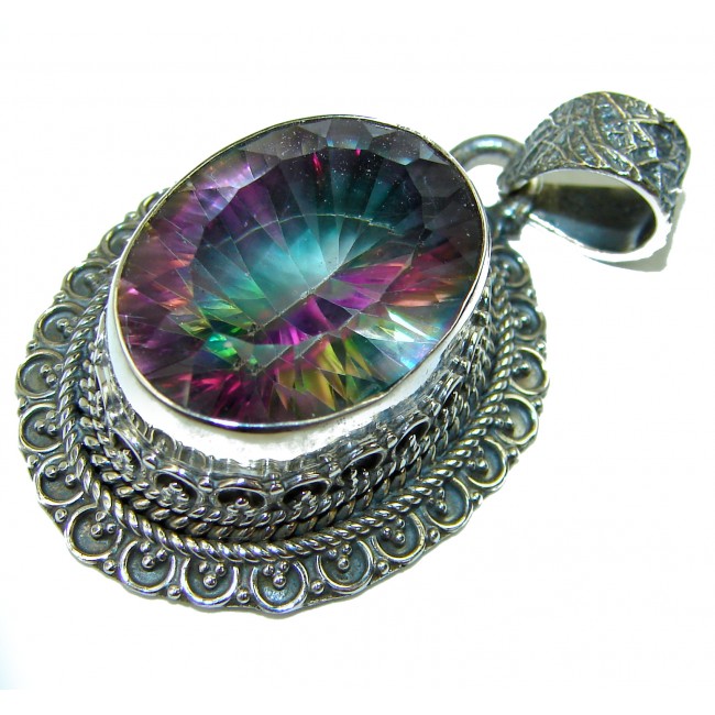 25.5 carat oval cut Mystic Topaz .925 Sterling Silver handcrafted Pendant
