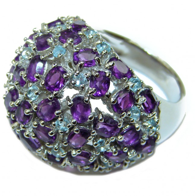 Lavish design authentic Amethyst .925 Sterling Silver Statement handcrafted Ring size 8