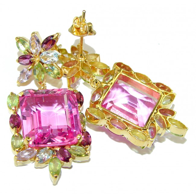 Princess Charm Pink Topaz 14K Gold over .925 Sterling Silver handcrafted earrings