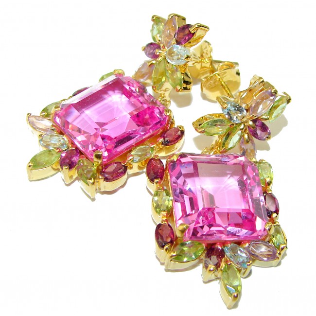 Princess Charm Pink Topaz 14K Gold over .925 Sterling Silver handcrafted earrings