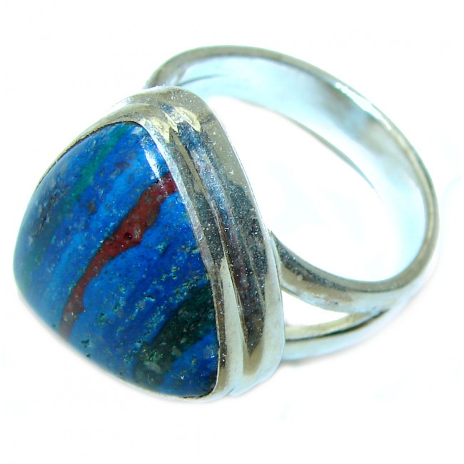 Blue Rainbow Calsilica .925 Sterling Silver handcrafted ring size 8