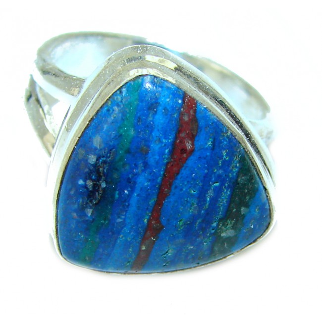 Blue Rainbow Calsilica .925 Sterling Silver handcrafted ring size 8