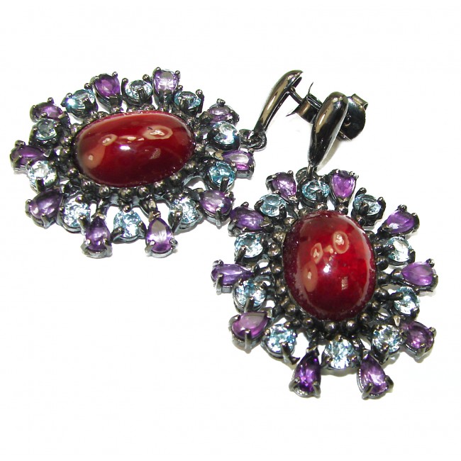 Spectacular Garnet black rhodium over .925 Sterling Silver handcrafted earrings