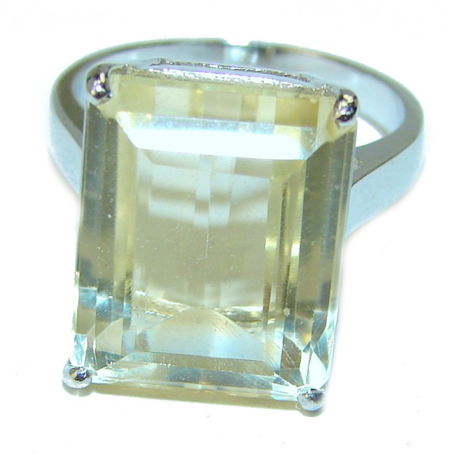 28.8 carat Genuine Lemon Quartz .925 Sterling Silver handcrafted ring size 6