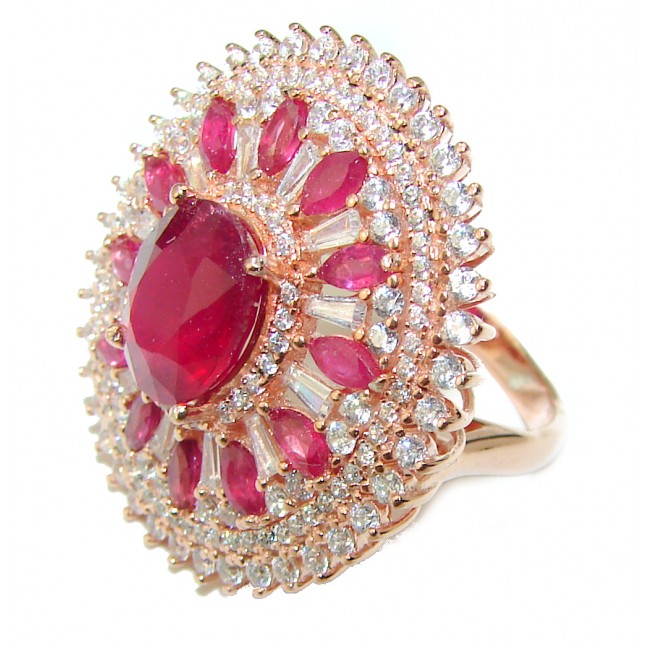 Exceptional Quality Authentic Ruby 18K Gold over .925 Sterling Silver large Statement Ring size 7 1/4