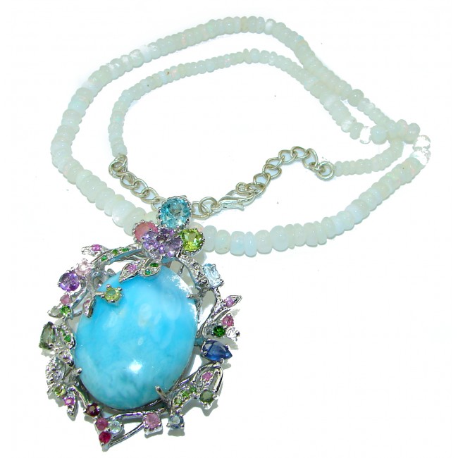 Bella Mia authentic Larimar Ethiopian Opal Beads Strand .925 Sterling Silver handcrafted Necklace