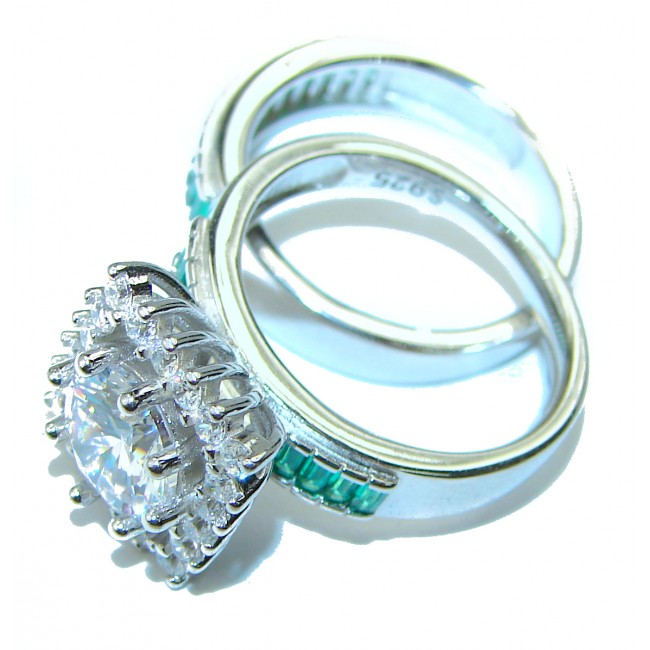 Spectacular White Topaz Emerald .925 Sterling Silver stack up ring size 6