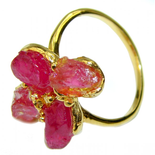Authentic Rough Ruby 14K Gold over .925 Sterling Silver Ring size 6