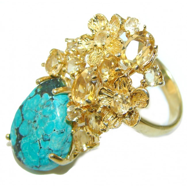 Great quality Blue Turquoise 14K Gold over .925 Sterling Silver handcrafted Ring size 8 1/4