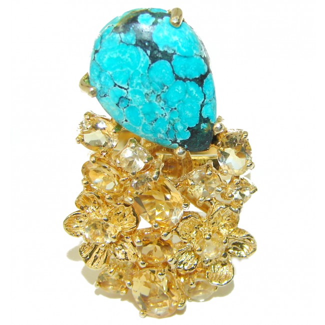 Great quality Blue Turquoise 14K Gold over .925 Sterling Silver handcrafted Ring size 8 1/4
