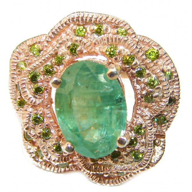 Unique Design design 9.2 carat Apatite 14K Rose Good over .925 Sterling Silver handmade ring s. 7 3/4