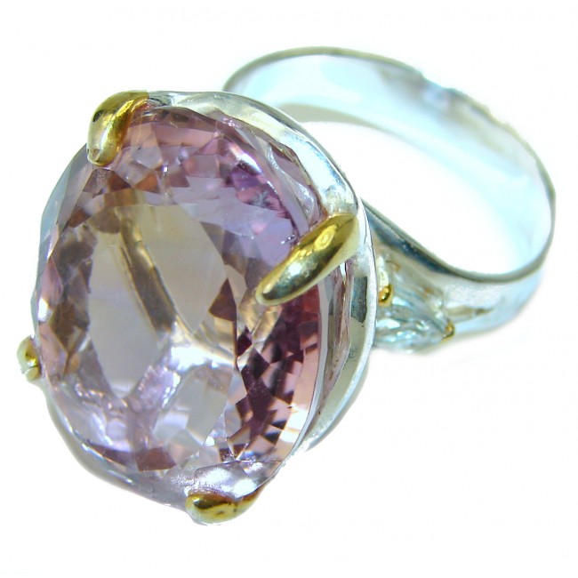 Spectacular 15.5 carat Pink Amethyst 2 tones .925 Sterling Silver Handcrafted Ring size 7 1/2