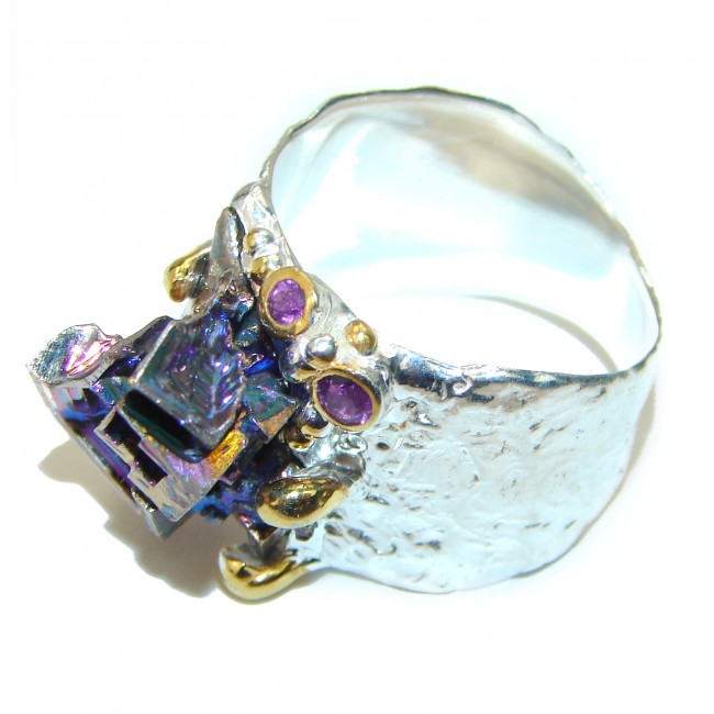 Natural Bismuth Crystal .925 Sterling Silver handmade Ring size 7 1/2