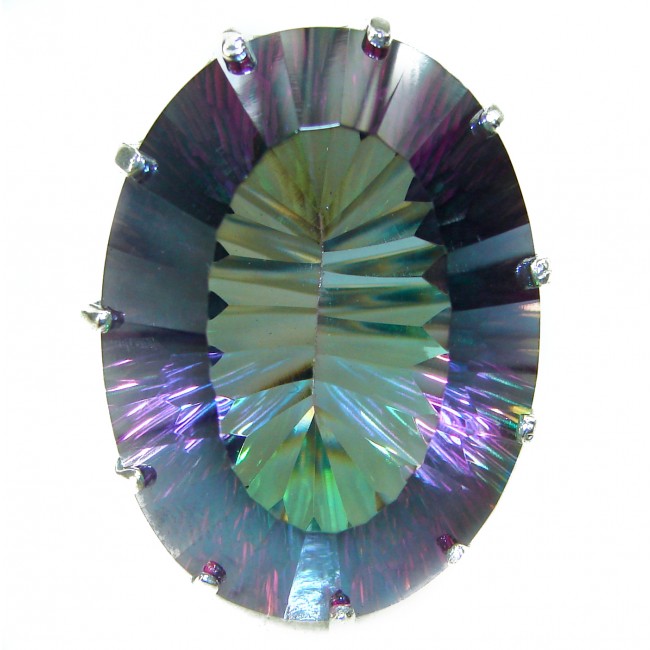 Massive 85 carat Mystic Topaz .925 Sterling Silver handcrafted Large ring size 7 3/4
