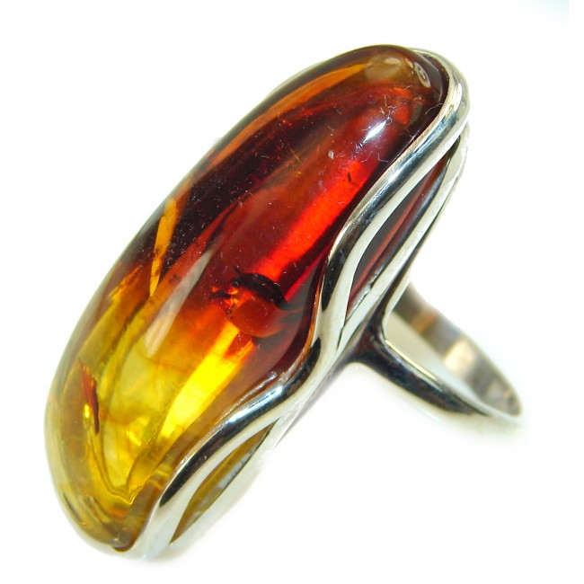 Authentic Huge Baltic Amber .925 Sterling Silver handcrafted ring; s. 9