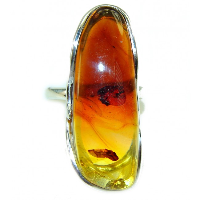 Authentic Huge Baltic Amber .925 Sterling Silver handcrafted ring; s. 9