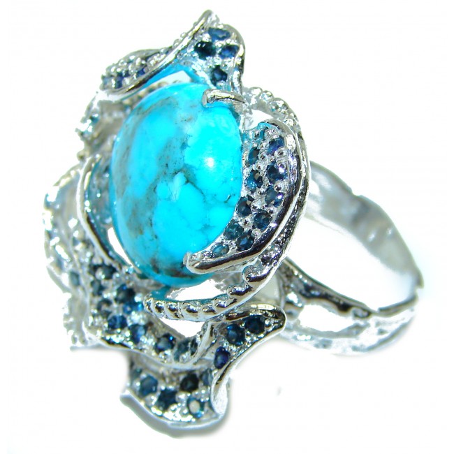 Perfection authentic Turquoise .925 Sterling Silver Ring handcrafted size 8