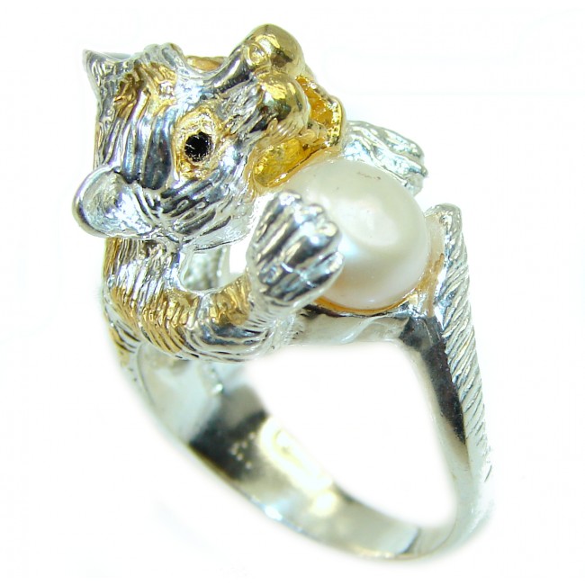 Playing Tiger Pearl .925 Sterling Silver brilliantly handcrafted ring s. 7 3/4