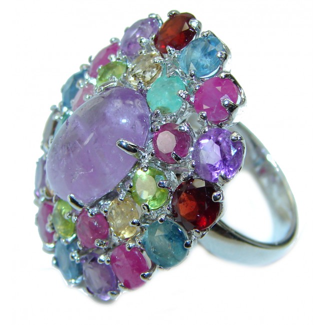 Lavish design authentic Amethyst .925 Sterling Silver Statement handcrafted Ring size 7 1/4