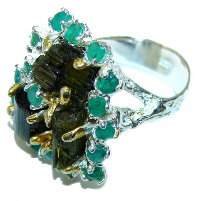 Brazilian Green Rough Tourmaline .925 Sterling Silver Perfectly handcrafted Ring s. 8