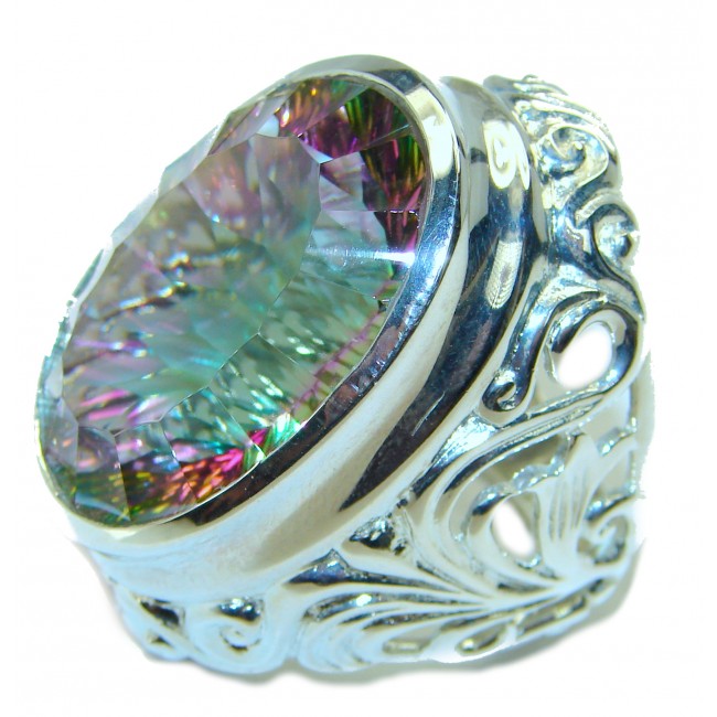 Massive Mystic Topaz .925 Sterling Silver handcrafted Large ring size 7 1/4