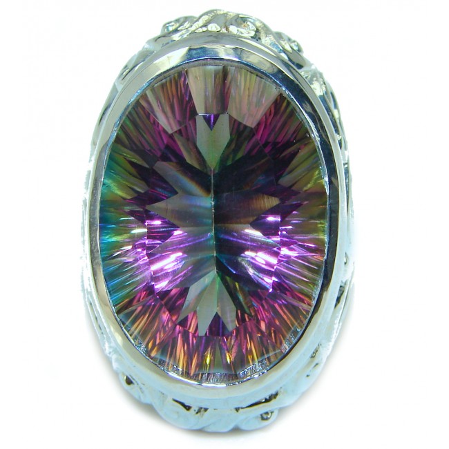 Massive Mystic Topaz .925 Sterling Silver handcrafted Large ring size 7 1/4