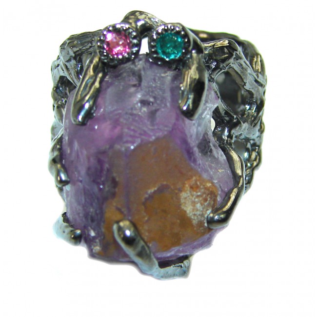Authentic Rough Ametrine black rhodium over .925 Sterling Silver Large Ring size 7 1/4
