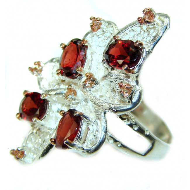 Red Beauty authentic Garnet .925 Sterling Silver Large handcrafted Ring size 7