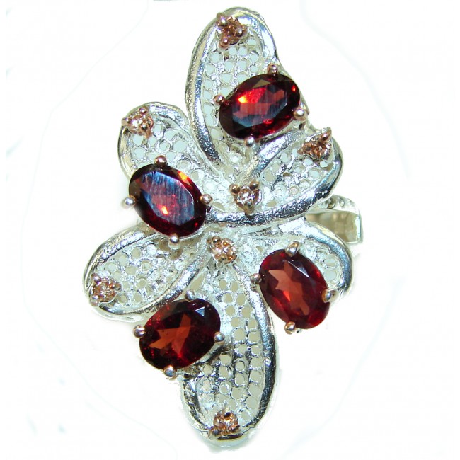 Red Beauty authentic Garnet .925 Sterling Silver Large handcrafted Ring size 7