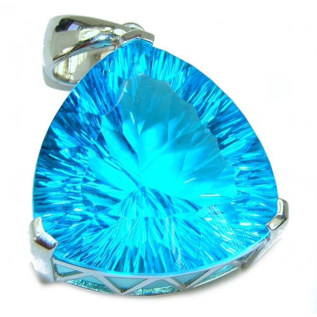 65.5 carat Trillion Cut Electric Blue Topaz .925 Sterling Silver handcrafted Pendant