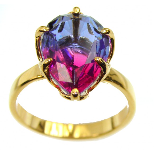 Pink Rainbow Topaz 18K Gold over .925 Sterling Silver Perfectly handcrafted Ring s. 7 1/4