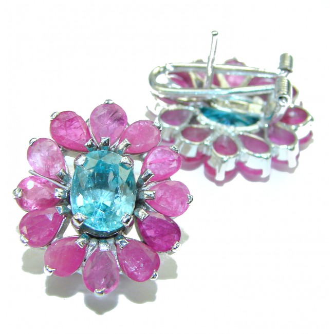 Bright Creation Swiss Blue Topaz Ruby .925 Sterling Silver handcrafted earrings