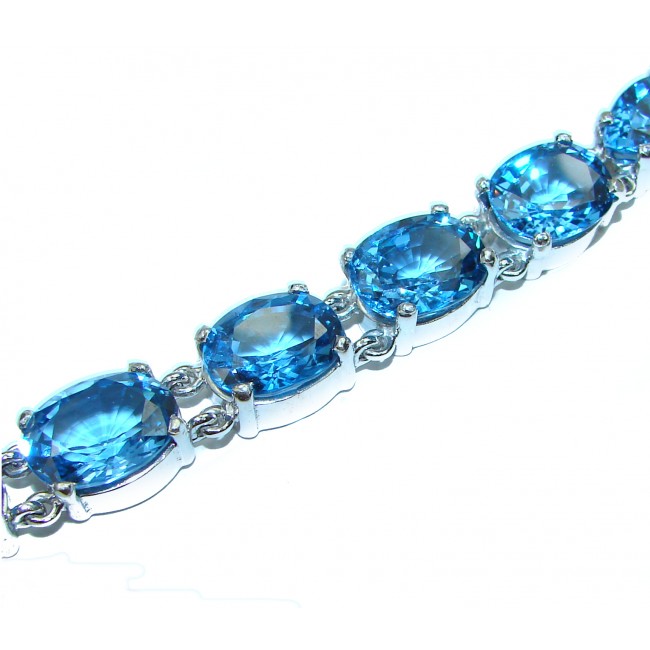 Ocean Inspired genuine Swiss Blue Topaz .925 Sterling Silver handcrafted Statement Bracelet